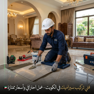 فني تركيب رخام في الكويت أثناء تركيب أرضيات رخام